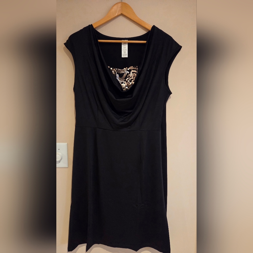 Avon Black Midi Dress with Gold Accents